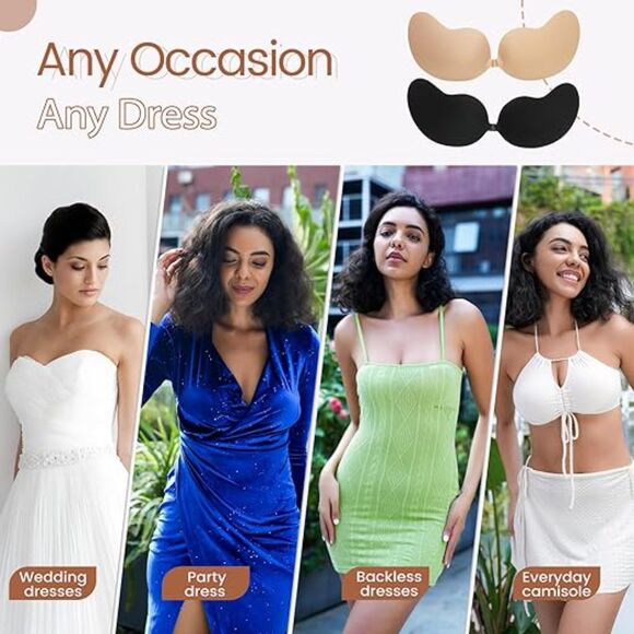 Sticky Bra Backless Strapless Invisible Push Up 2pc Reusable Nipple Cover Sz C - Picture 5 of 10